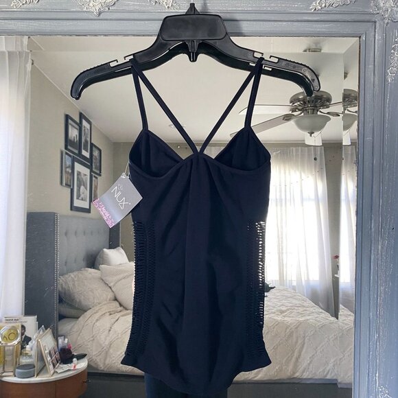 NWT NUX Revive Cami Tank Top Activewear Mesh Side Cutout Yoga Exercise Black L - Picture 5 of 6